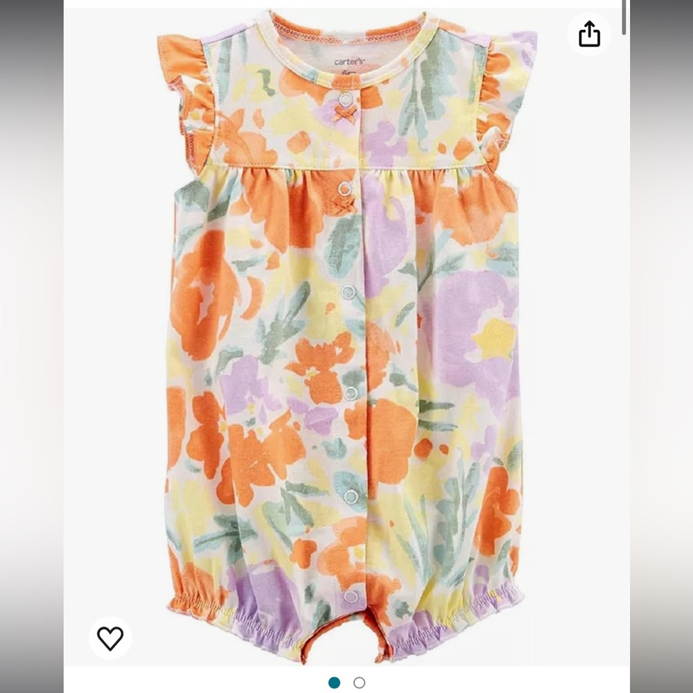 NWOT Carter’s Baby Girl Infant Snap Up Romper Sleeveless 9 Months Floral Yellow